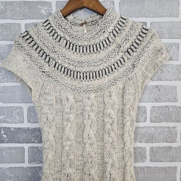 Free People Sweater Dress Womens Small Petite Gray Wool Blend Nordic Nights Knit - Picture 3 of 13